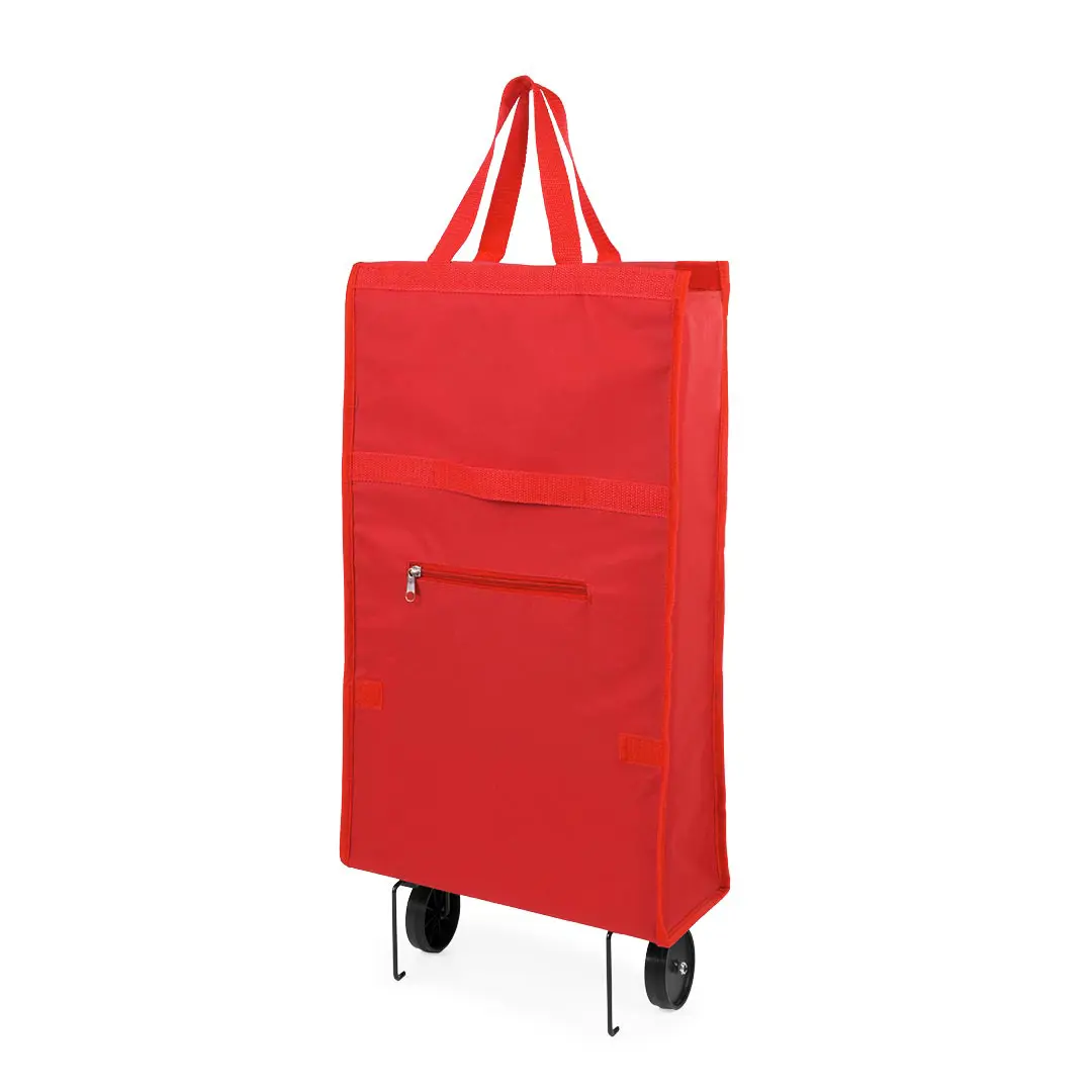 Bolsa de compra roja con carro de ruedas y bolsillo frontal con cremallera